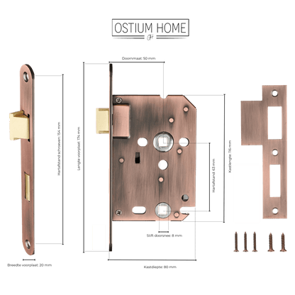 Maattekening van wC-insteekslot koper WC 63 mm