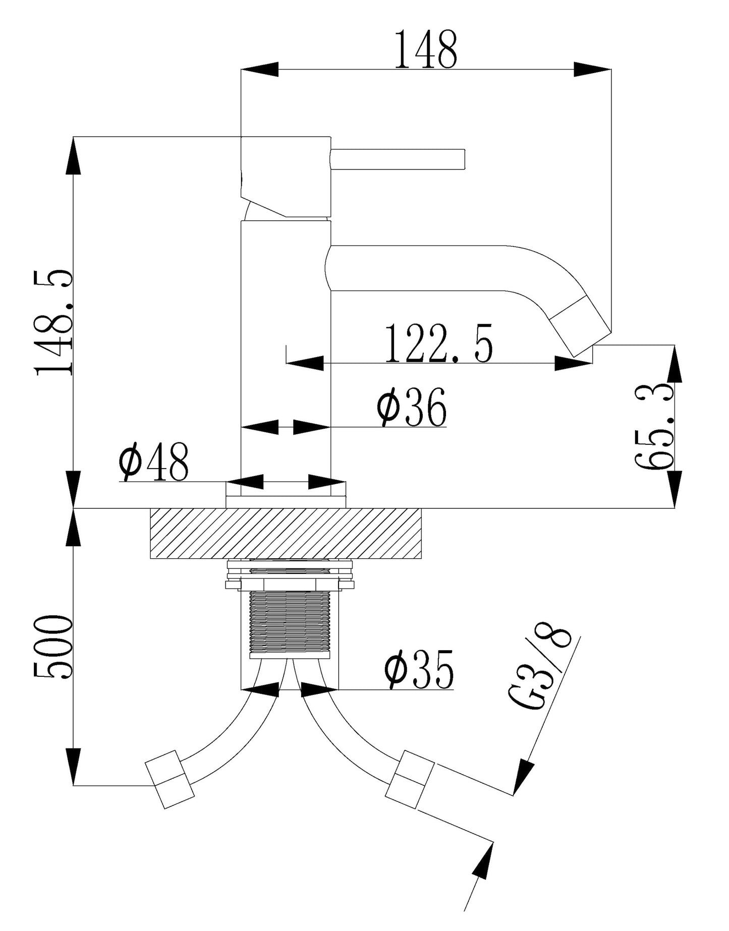 Style washbasin mixer tap brushed copper