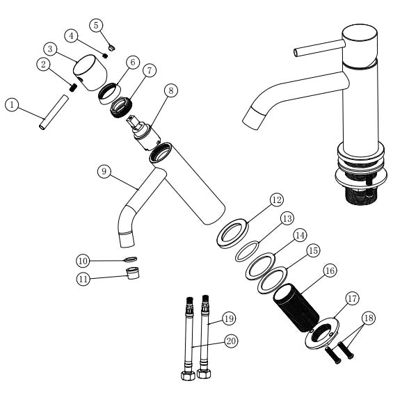 Style washbasin mixer tap brushed copper