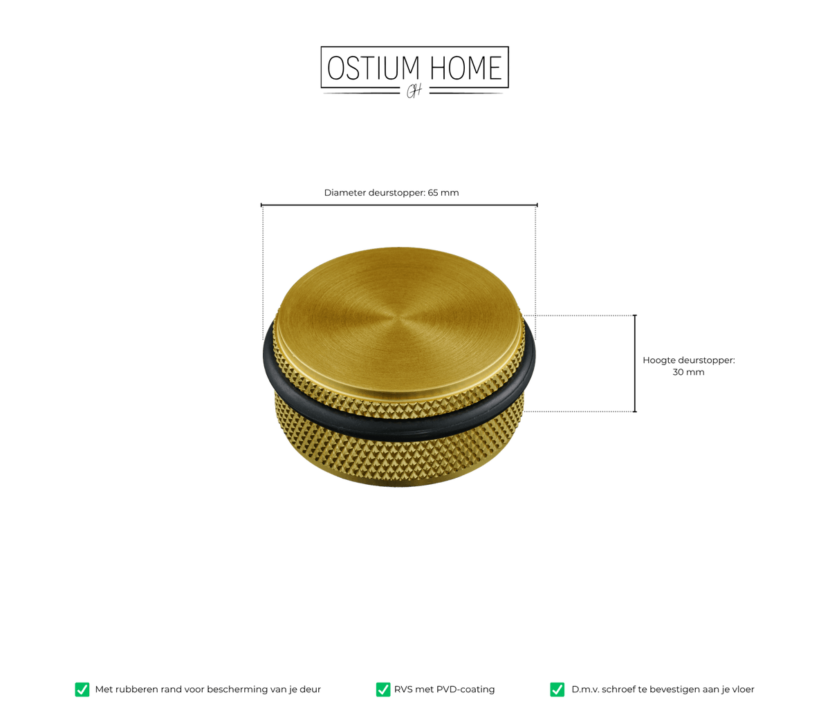 Maattekening van deurstopper Forza in goud, diameter 6,5 cm