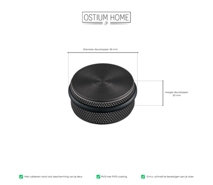 Maattekening van deurstopper Forza in RVS, diameter 6,5 cm