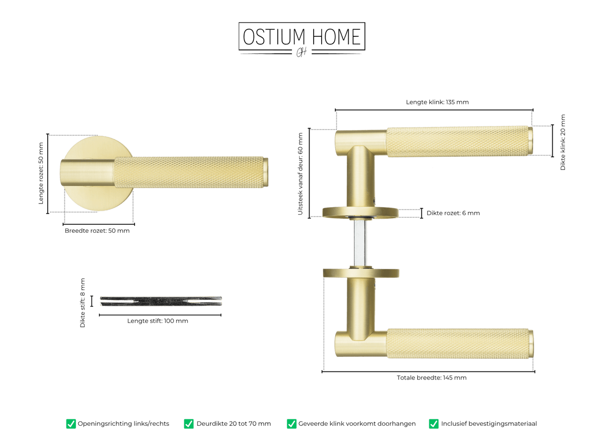 Maattekening van deurklink Arona in goud