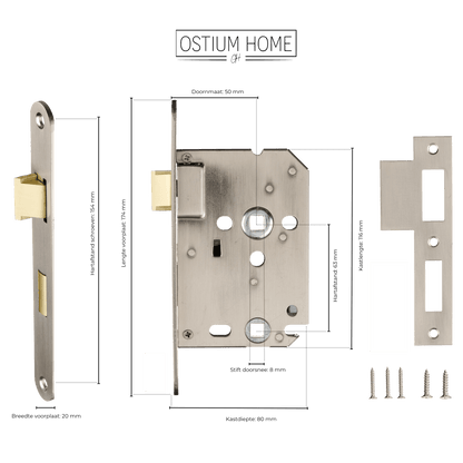 Maattekening van wC-insteekslot RVS WC 63 mm