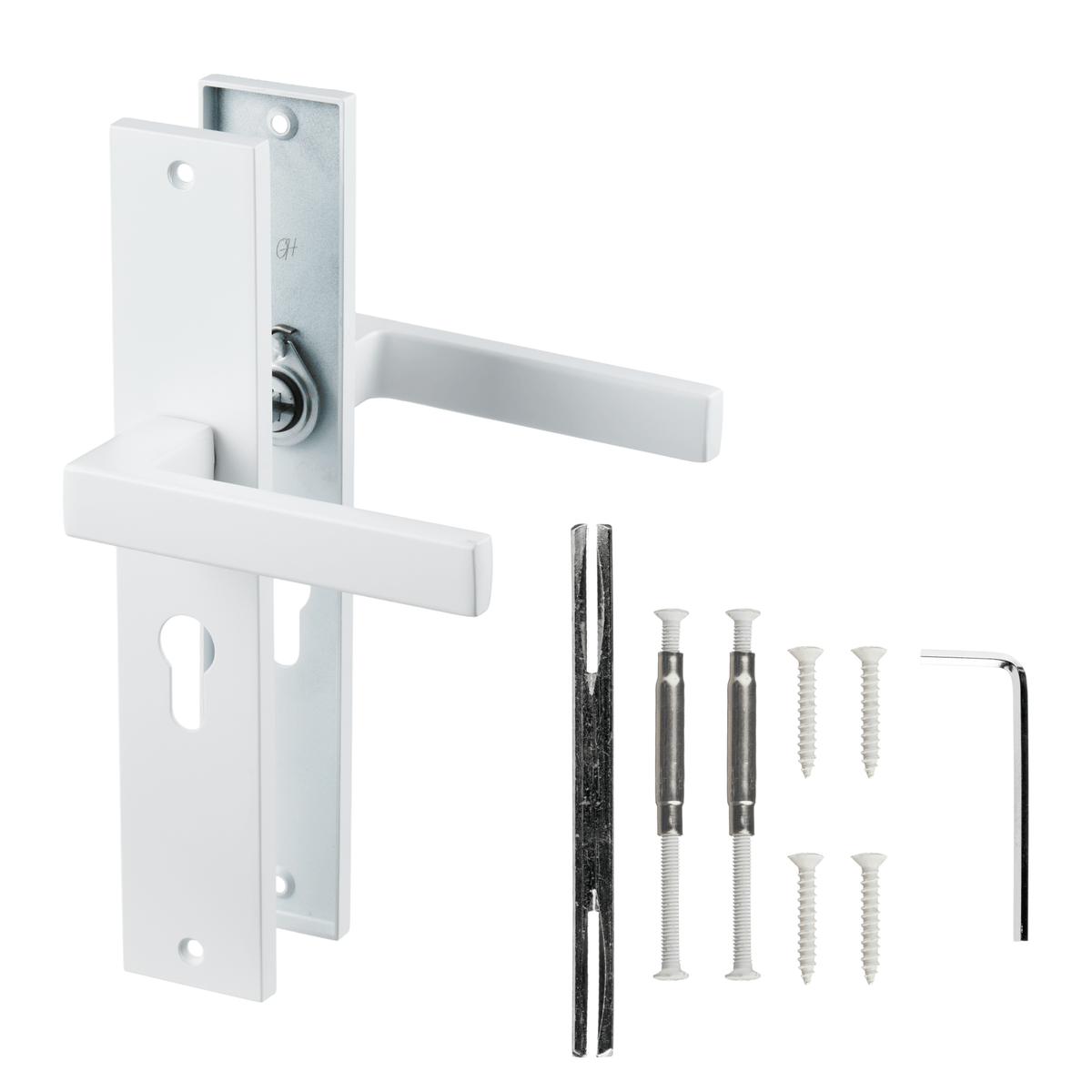 Deurklink Lorto in wit met cilindergat 55 mm met bevestigingsmateriaal