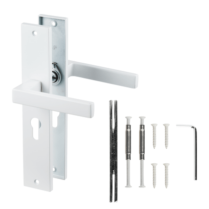 Deurklink Lorto in wit met cilindergat 55 mm met bevestigingsmateriaal