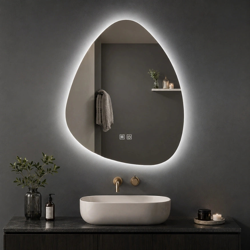 Aloni Uovo spiegel 60x80cm zonder lijst met LED-verlichting zijaanzicht