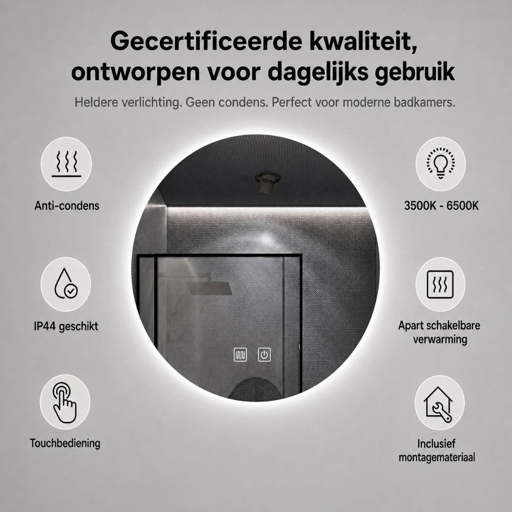 Aloni Omega spiegel rond 80cm met LED-verlichting | WD Tegels