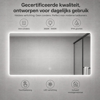 Aloni Queen rechthoekige badkamerspiegel 120x60cm met LED-verlichting