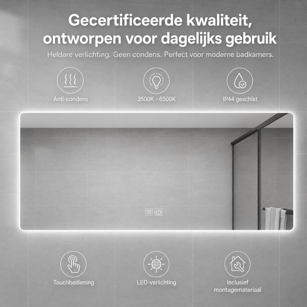 Aloni Queen rechthoekige badkamerspiegel 160x60cm met LED-verlichting