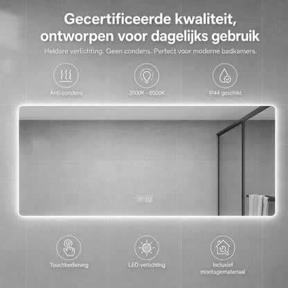Aloni Queen rechthoekige badkamerspiegel 160x60cm met LED-verlichting