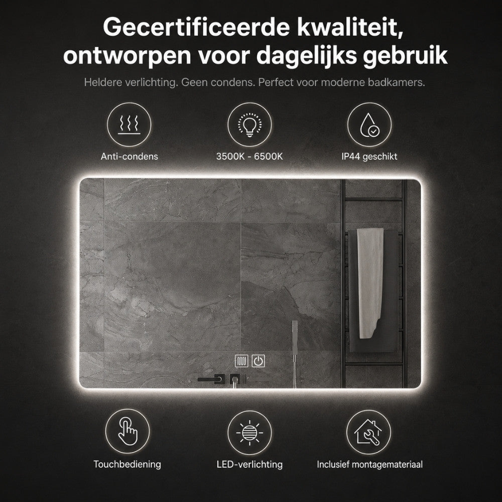 Aloni Queen rechthoekige badkamerspiegel 80x60cm met LED-verlichting