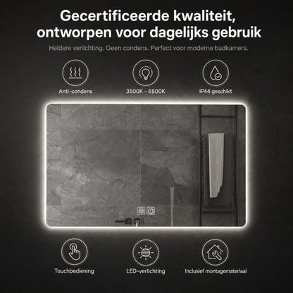 Aloni Queen rechthoekige badkamerspiegel 80x60cm met LED-verlichting
