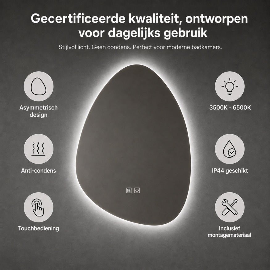 Aloni Uovo Spiegel | 60x80cm | Asymmetrisch | LED-verlichting