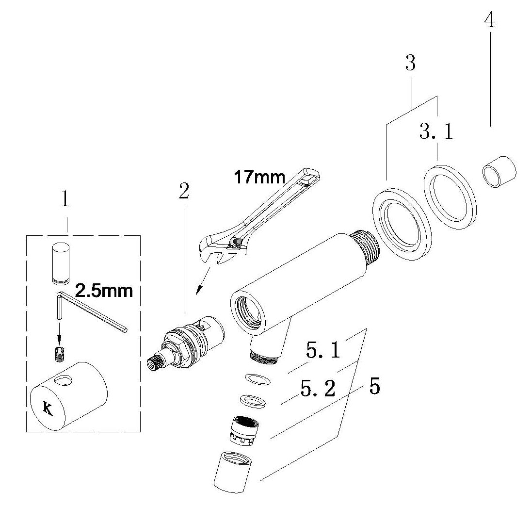 Amador fonteinkraan met muurbevestiging 1/2'' geborsteld koper - WDtegels