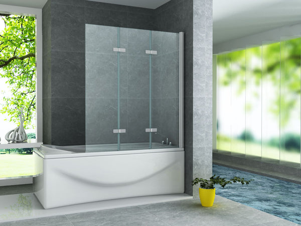 Aloni Bath Screen | 130X140cm | 3-Part | Foldable | Chrome | Clear Glass