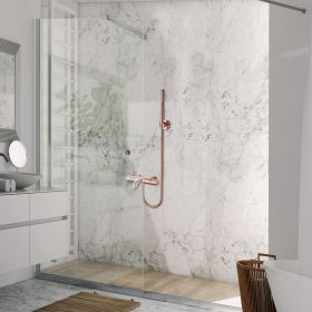 Aloni Bad- en Douchemengkraan | 150cm | Thermostatisch met Doucheslang | Geborsteld Koper - WDtegels