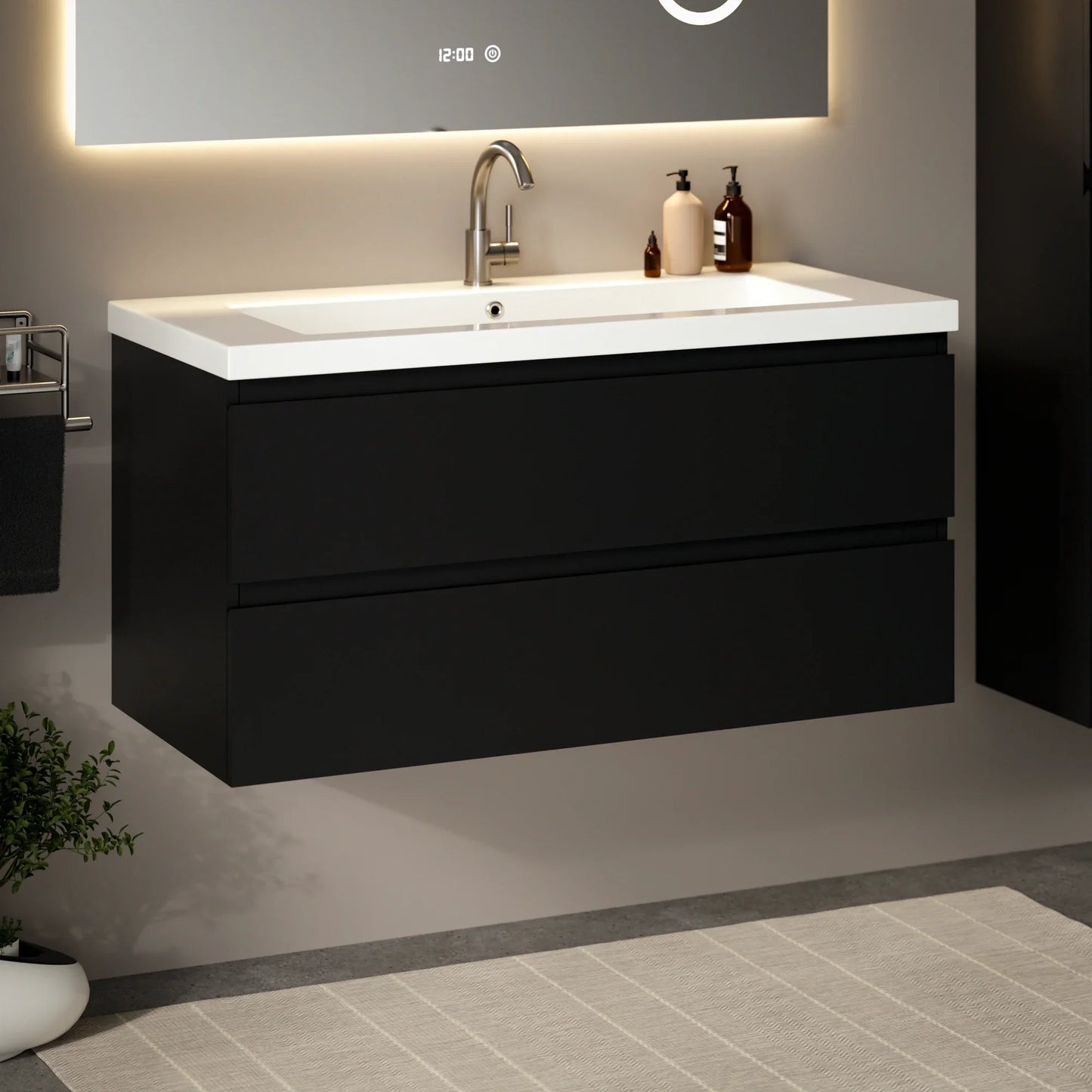Mueble de baño Sena - 100cm - Negro Mate - Lavabo blanco