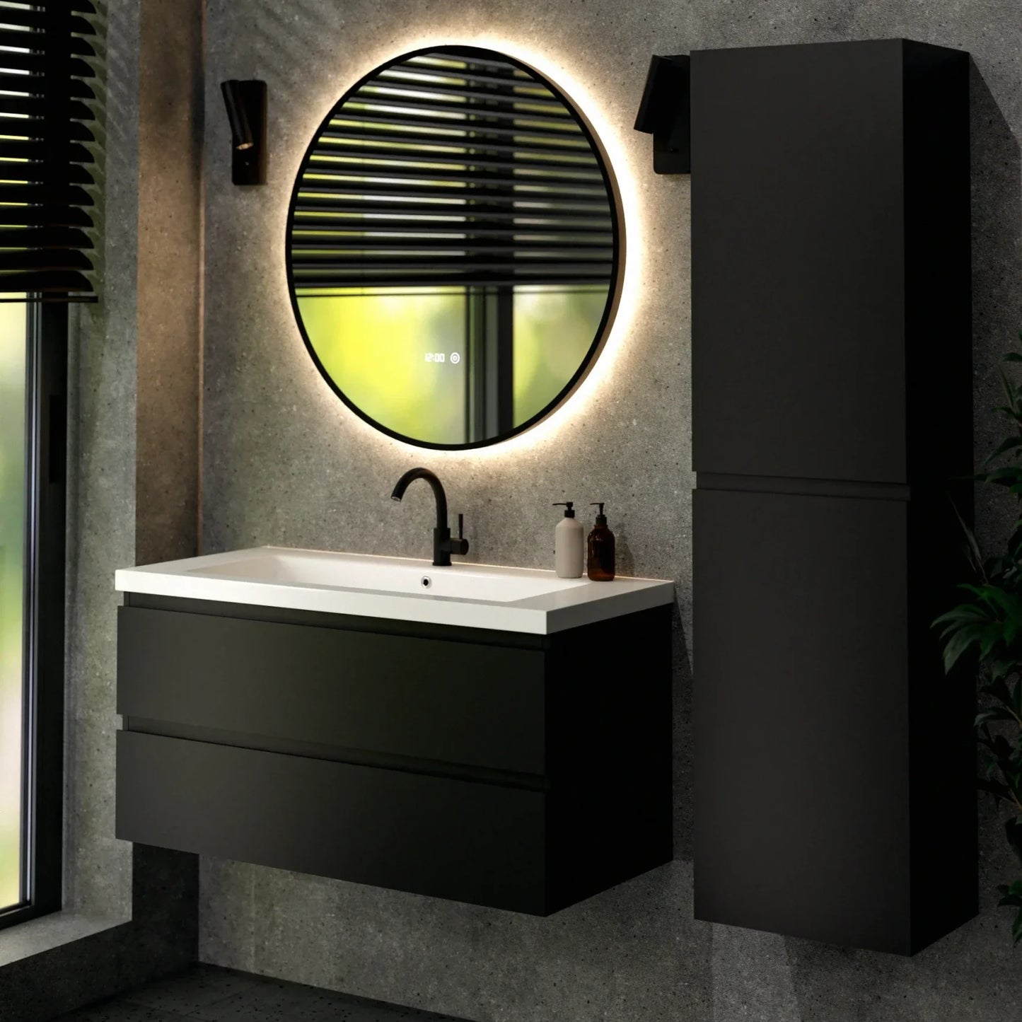 Mueble de baño Sena - 100cm - Negro Mate - Lavabo blanco