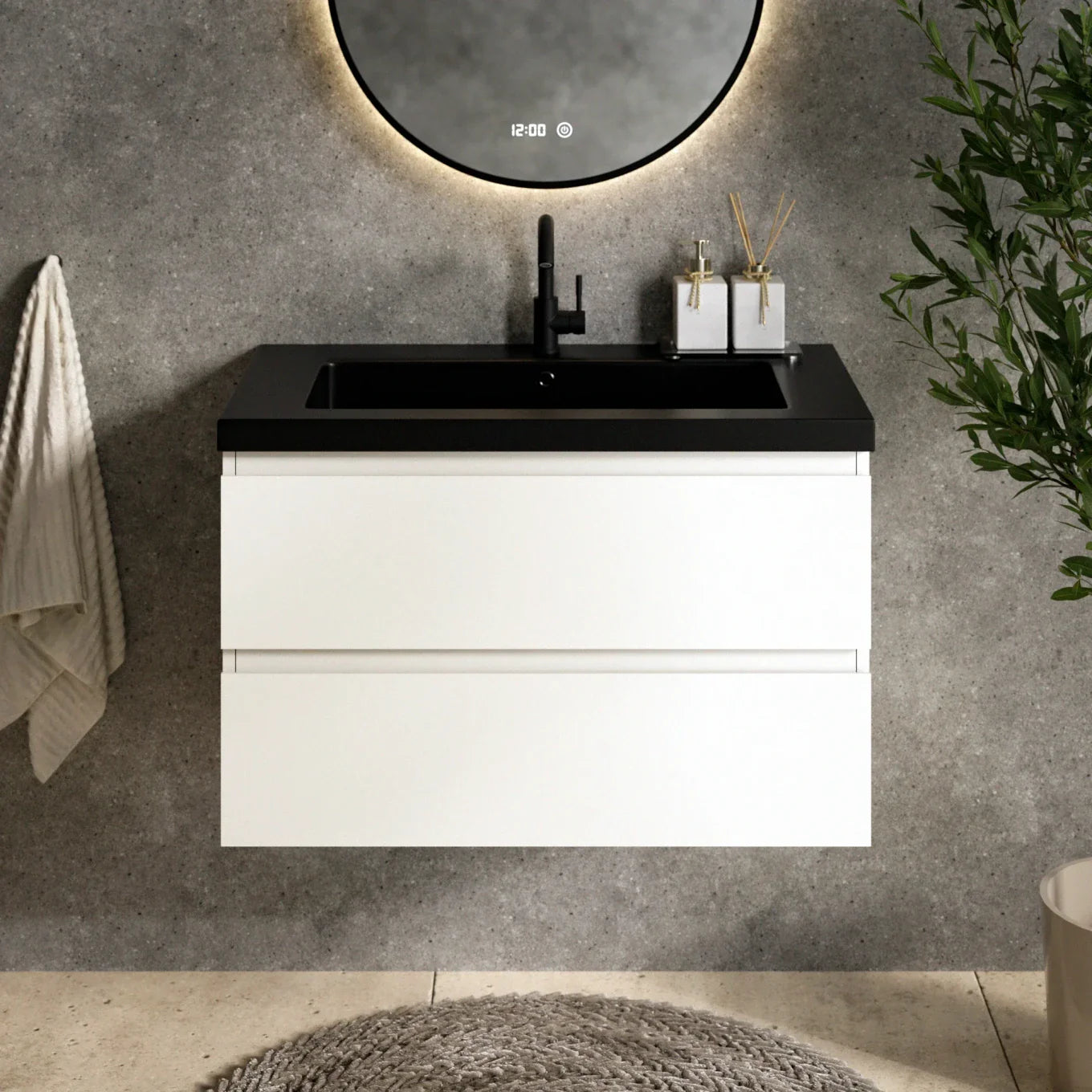 Mueble de baño Sova - 80cm - Blanco - Lavabo negro