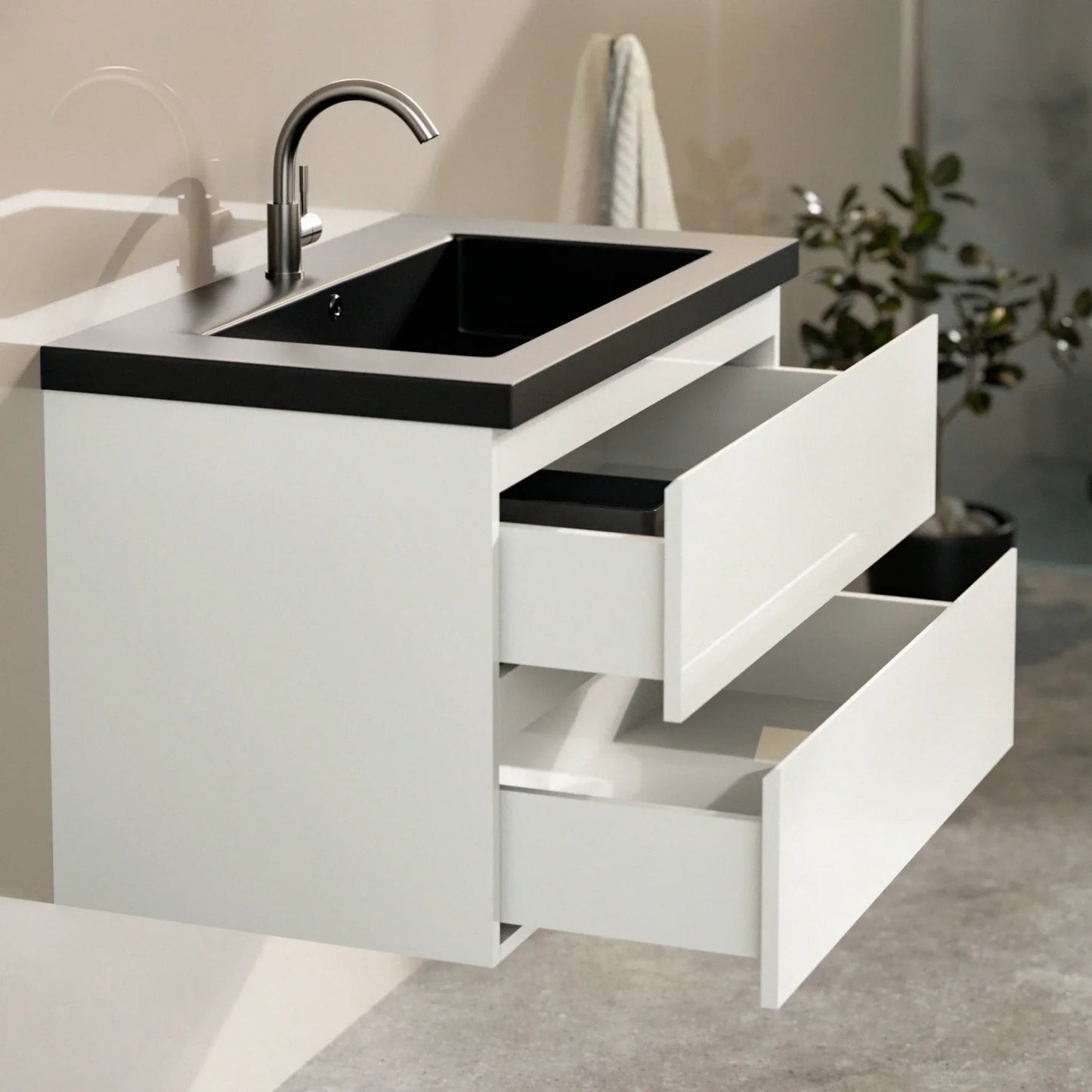 Mueble de baño Sova - 80cm - Blanco - Lavabo negro