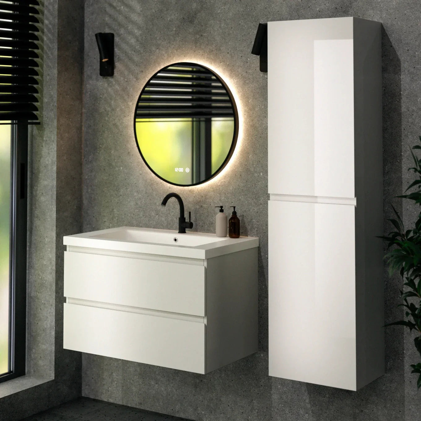 Sova bathroom furniture - 80cm - White - White washbasin