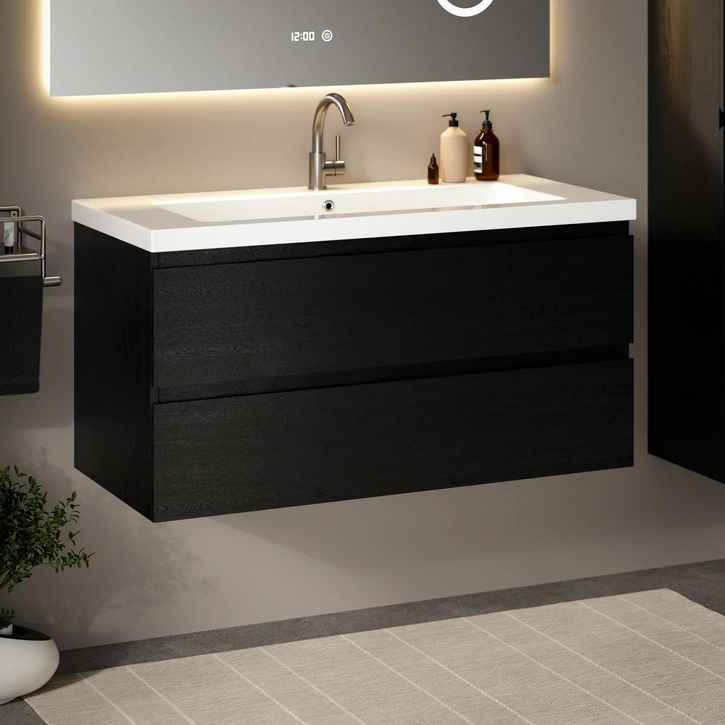 Mueble de baño Sena - 100cm - Roble Negro - Lavabo blanco