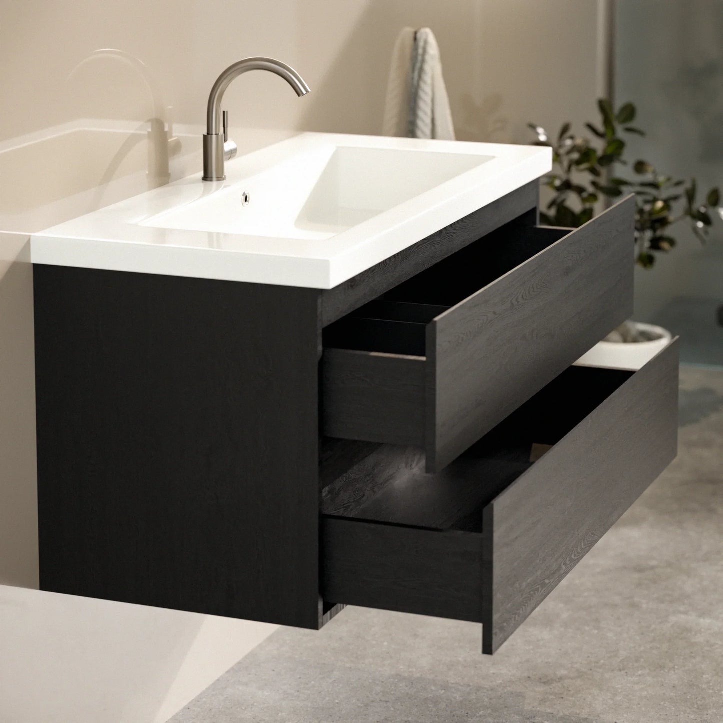 Mueble de baño Sena - 100cm - Roble Negro - Lavabo blanco