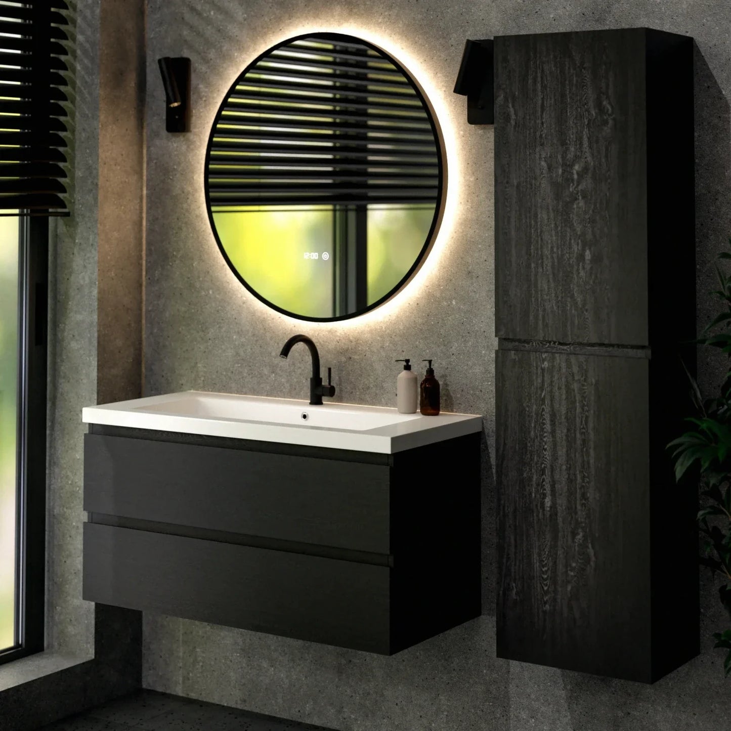 Mueble de baño Sena - 100cm - Roble Negro - Lavabo blanco