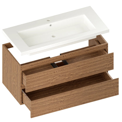 Badkamermeubel Sena - 100cm - Warm Eiken - Wastafel Wit