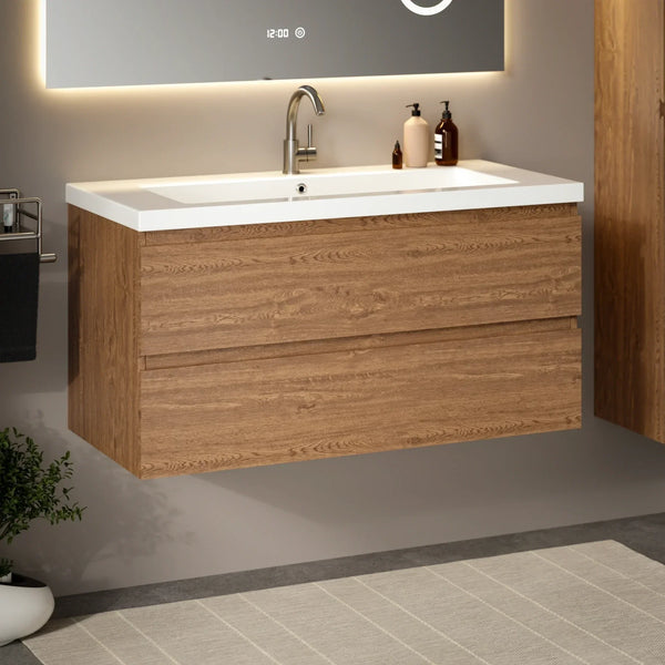 Bathroom furniture Sena - 100cm - Warm Oak - White washbasin
