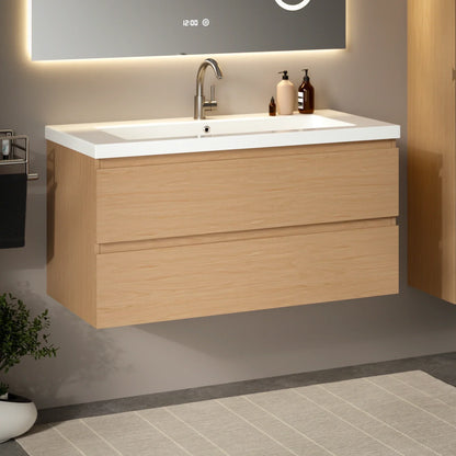 Badkamermeubelset Amara 100cm - Licht Eiken - Wastafel Wit - WDtegels