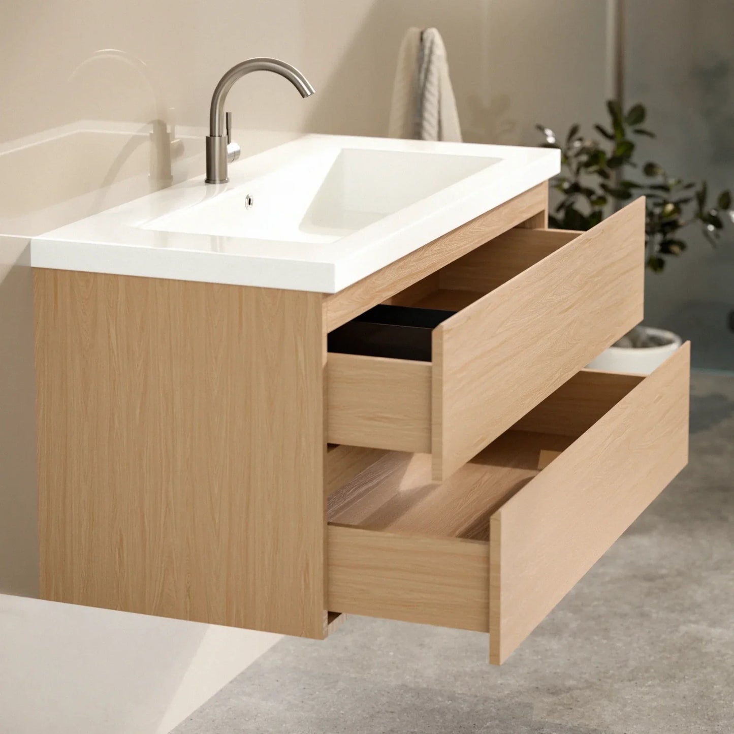 Bathroom furniture Sena - 100cm - Light Oak - White washbasin