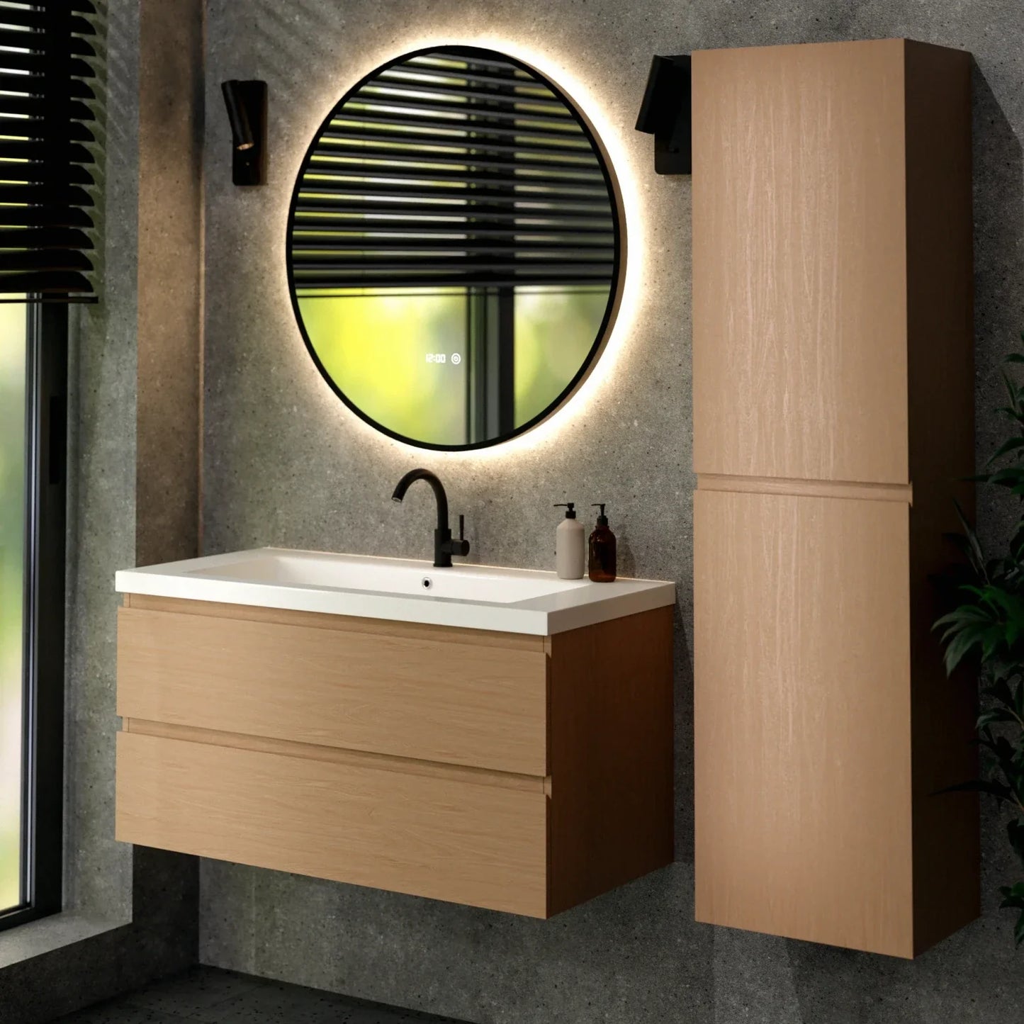 Bathroom furniture Sena - 100cm - Light Oak - White washbasin