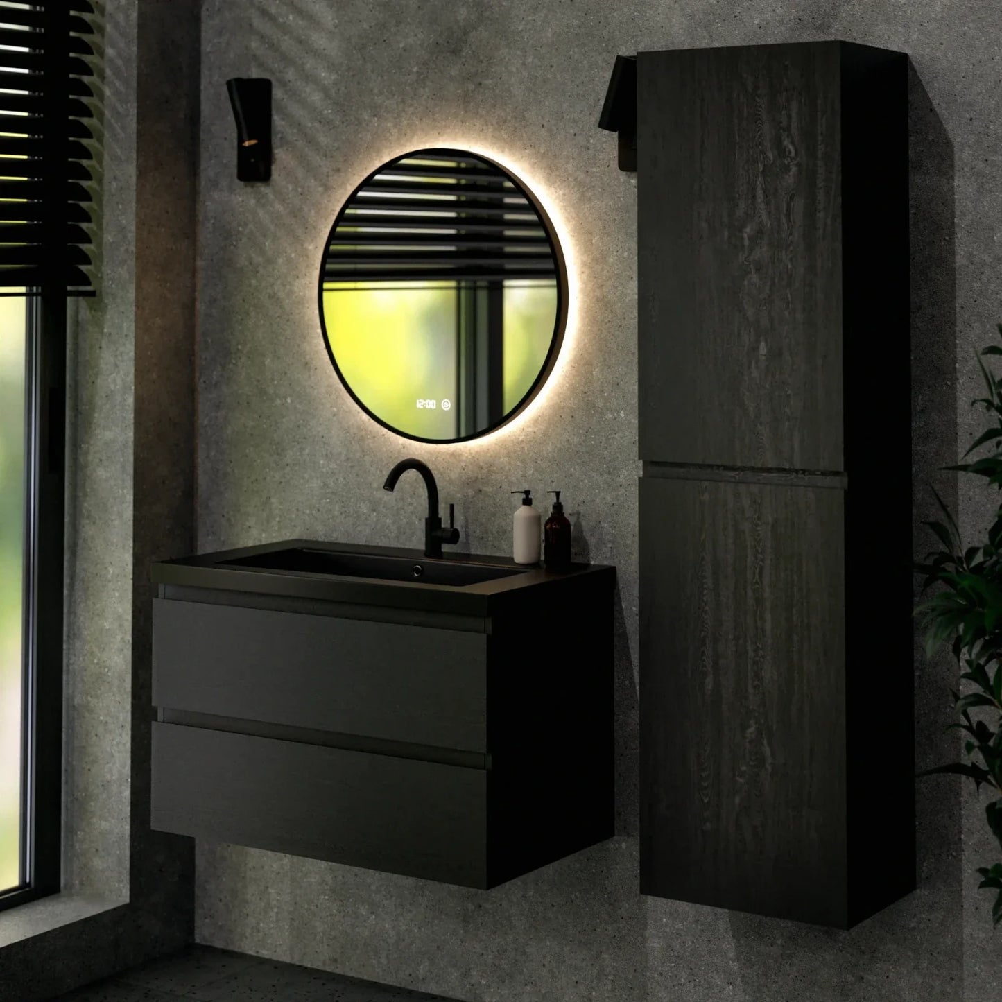 Badkamermeubel Sova - 80cm - Zwart Eiken - Wastafel Zwart