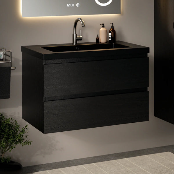 Sova bathroom furniture - 80cm - Black oak - Black washbasin