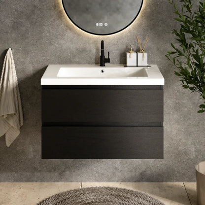 Mueble de baño Sova - 80cm - Roble negro - Lavabo blanco