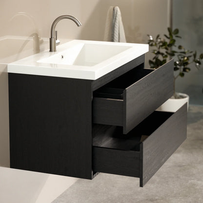 Mueble de baño Sova - 80cm - Roble negro - Lavabo blanco