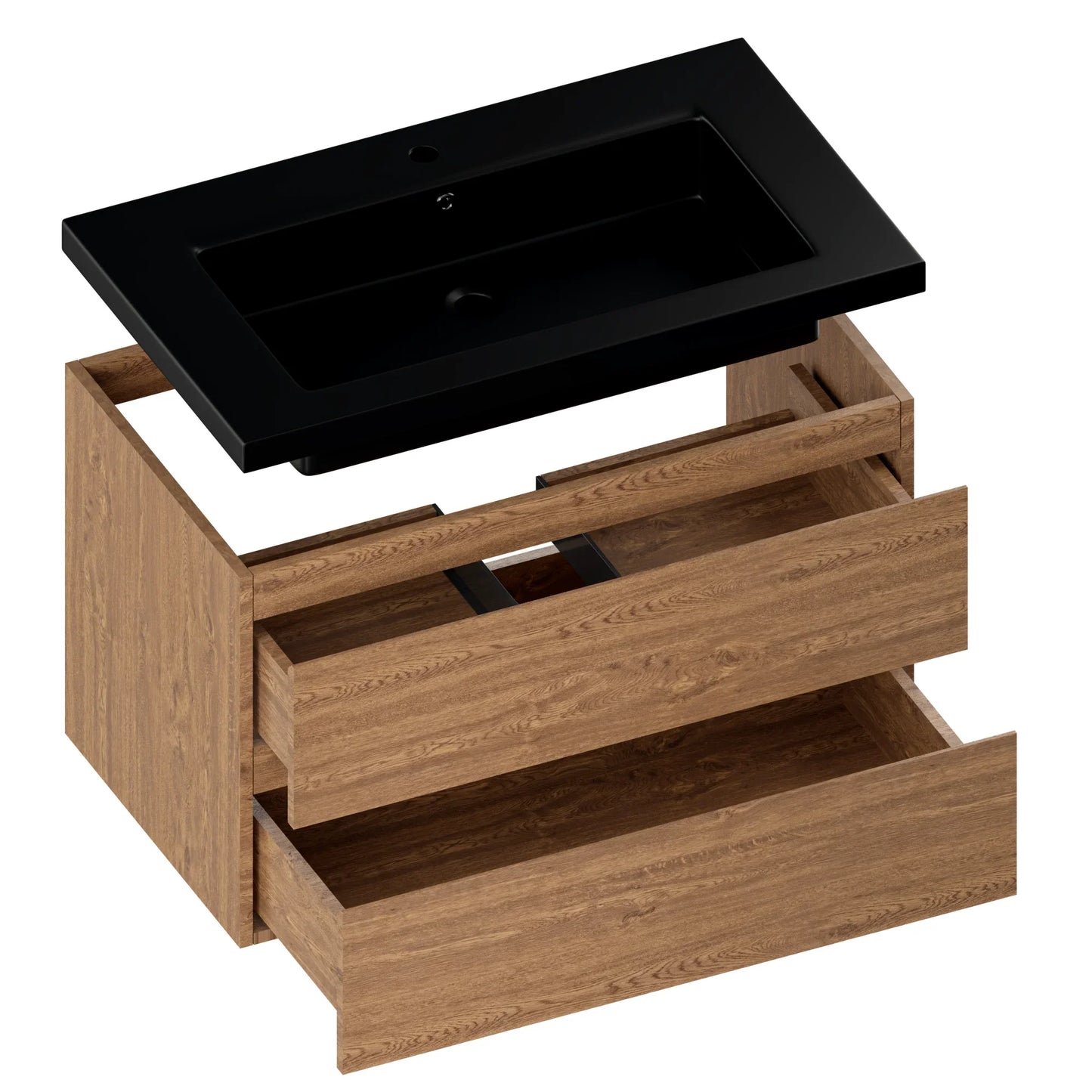 Mueble de baño Sova - 80cm - Roble cálido - Lavabo negro