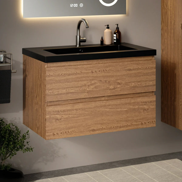 Sova bathroom furniture - 80cm - Warm oak - Black washbasin