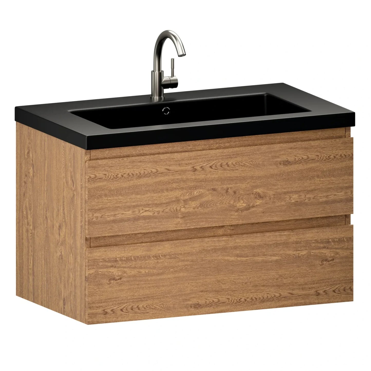 Mueble de baño Sova - 80cm - Roble cálido - Lavabo negro