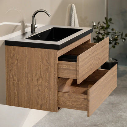 Mueble de baño Sova - 80cm - Roble cálido - Lavabo negro