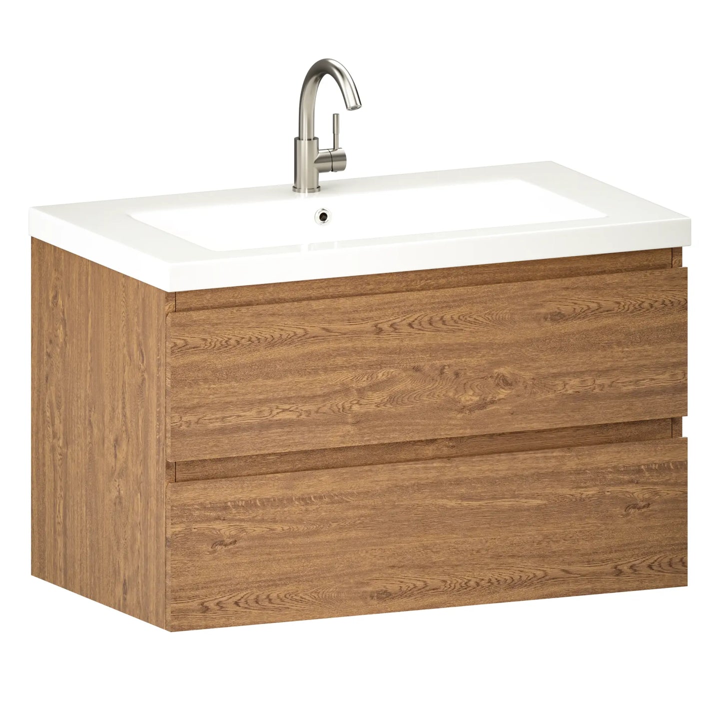 Badkamermeubel Sova - 80cm - Warm Eiken - Wastafel Wit - WDtegels