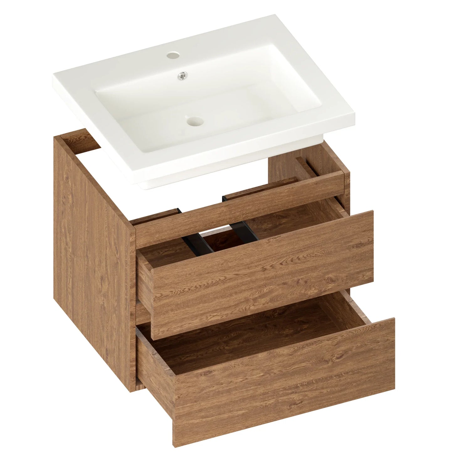 Mueble de baño Karo - 60cm - Roble cálido - Lavabo blanco
