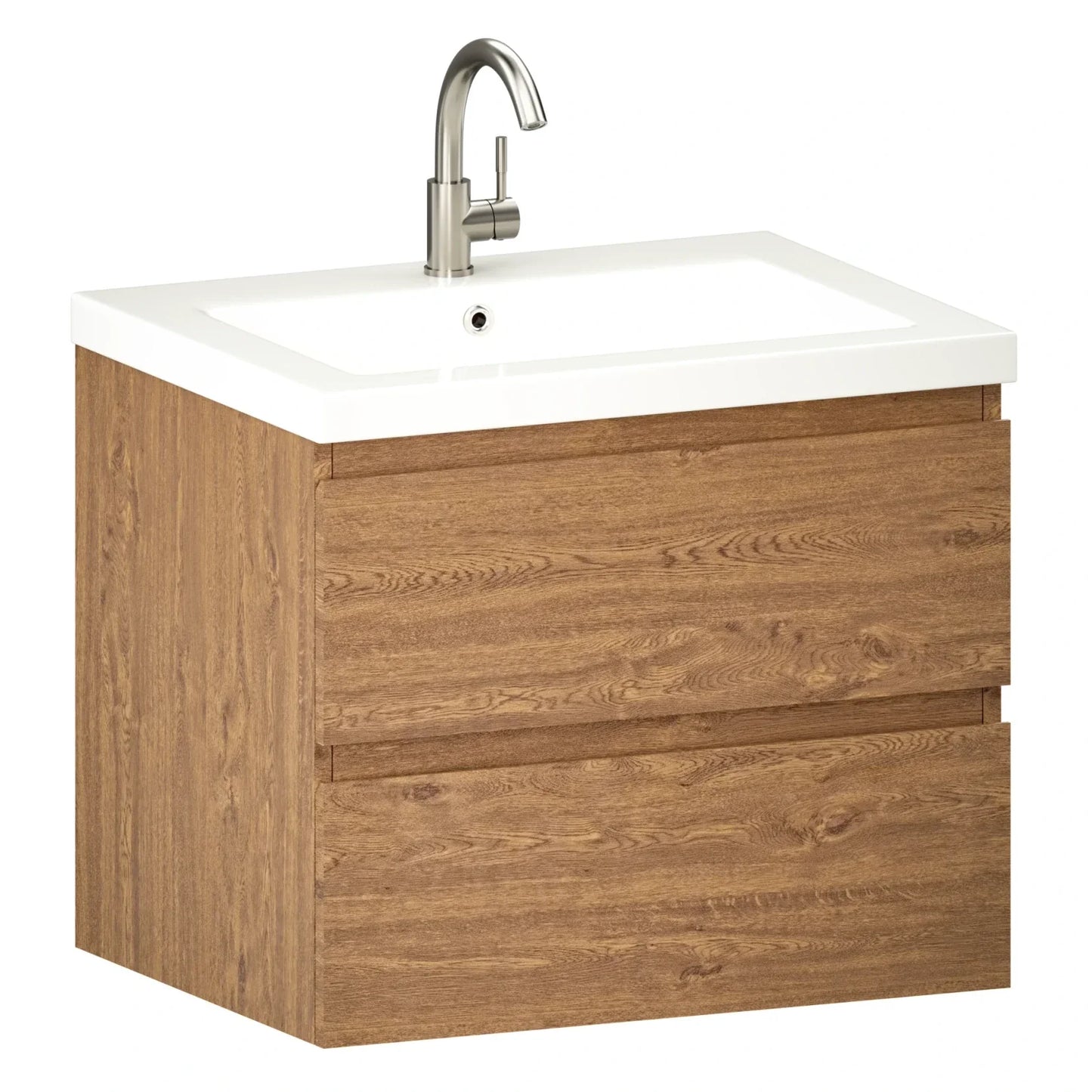Mueble de baño Karo - 60cm - Roble cálido - Lavabo blanco