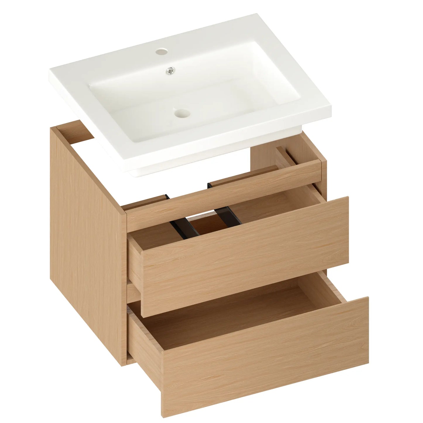 Mueble de baño Karo - 60cm - Roble claro - Lavabo blanco