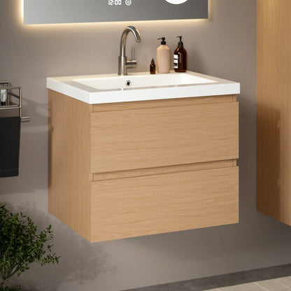 Mueble de baño Karo - 60cm - Roble claro - Lavabo blanco