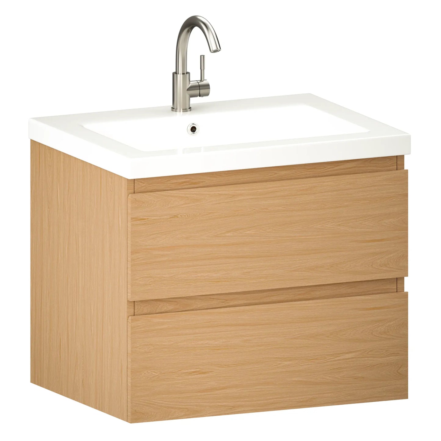 Mueble de baño Karo - 60cm - Roble claro - Lavabo blanco