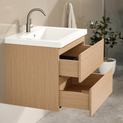 Mueble de baño Karo - 60cm - Roble claro - Lavabo blanco