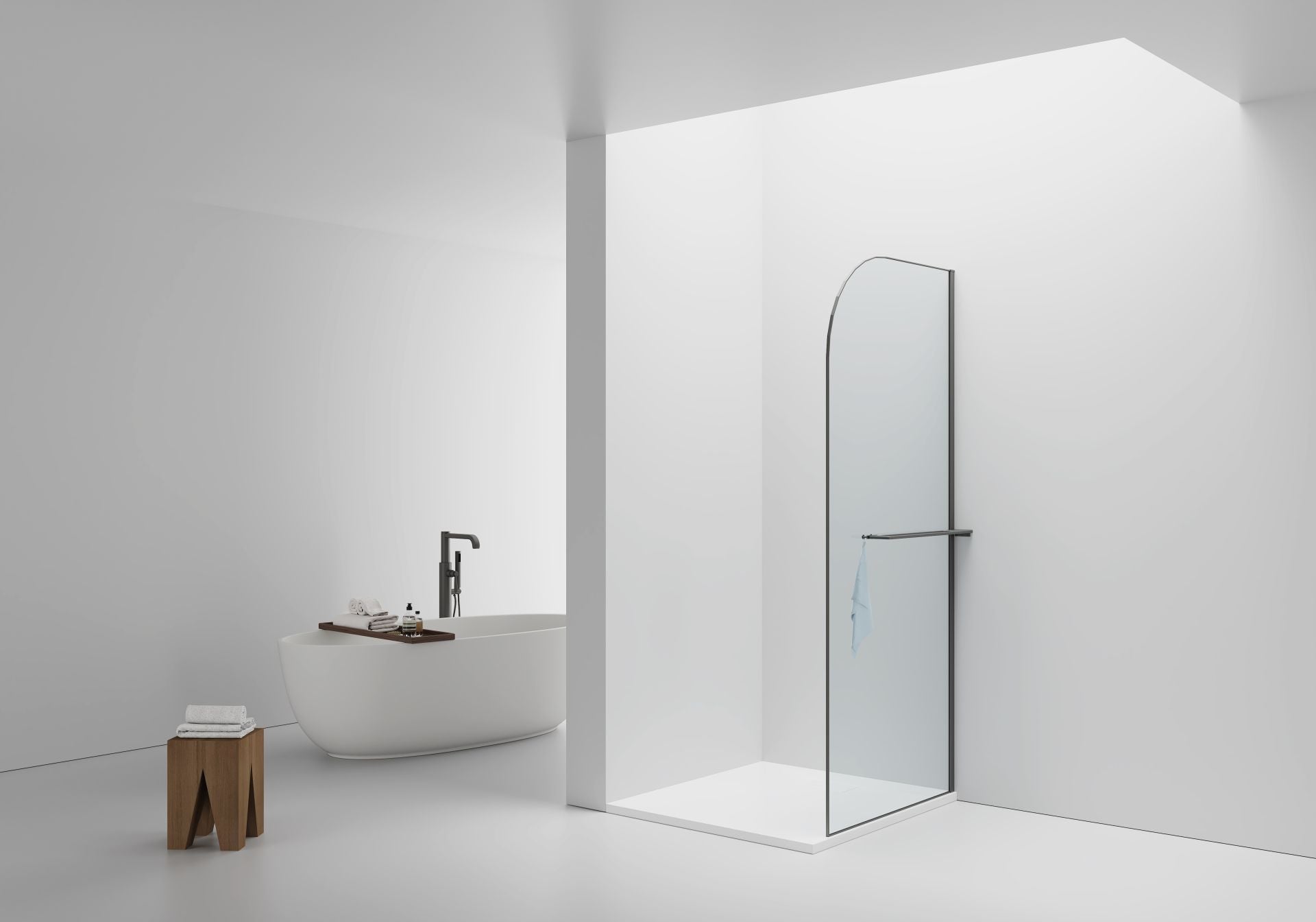 Curvy Inloopdouche | 100x200cm | Handdoekhouder | Gunmetal | Gebogen Helder Glas - WDtegels