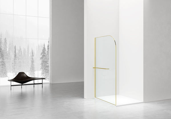 Curvy Walk-in Shower | 120x200cm | Towel Holder | Brushed Gold | Curved Clear Glass